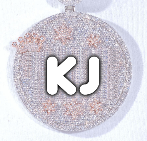 CUSTOM LETTER NECKLACE 3D BIG CROWN DISC