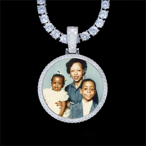 925S & VVS Moissanite 3D Circle Custom Picture Pendant