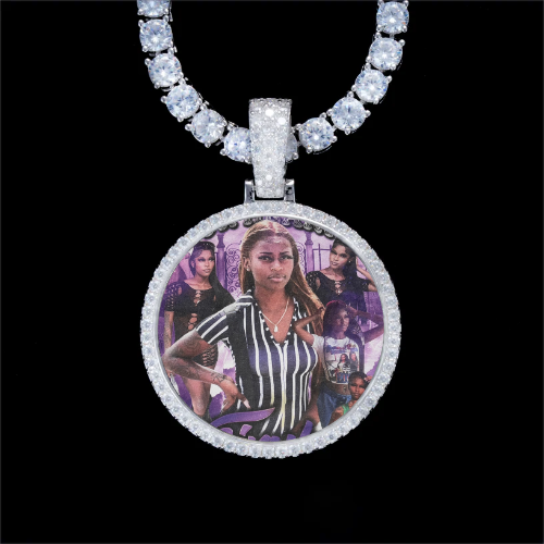 925S & VVS Moissanite 3D Circle Custom Picture Pendant