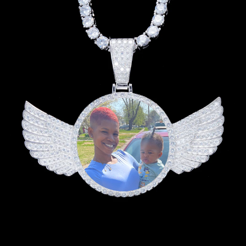 925S & VVS Moissanite 3D Wing Custom Picture Pendant
