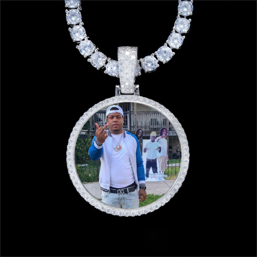 925S & VVS Moissanite 3D Circle Custom Picture Pendant