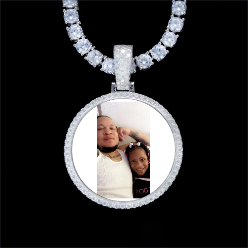 925S & VVS Moissanite 3D Circle Custom Picture Pendant