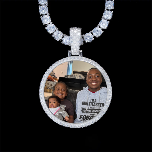 925S & VVS Moissanite 3D Circle Custom Picture Pendant