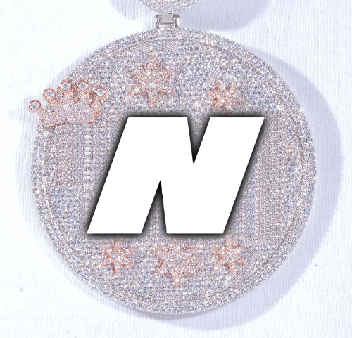CUSTOM LETTER NECKLACE 3D BIG CROWN DISC
