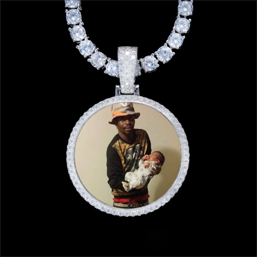 925S & VVS Moissanite 3D Circle Custom Picture Pendant