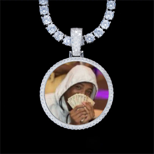 925S & VVS Moissanite 3D Circle Custom Picture Pendant