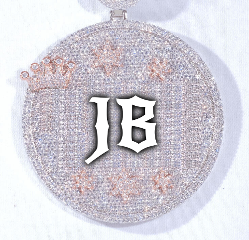 CUSTOM LETTER NECKLACE 3D BIG CROWN DISC