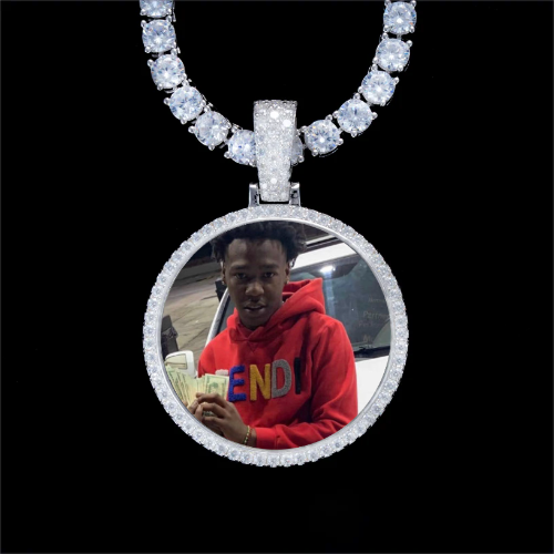 925S & VVS Moissanite 3D Circle Custom Picture Pendant