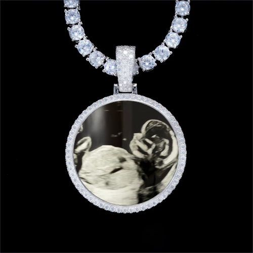 925S & VVS Moissanite 3D Circle Custom Picture Pendant