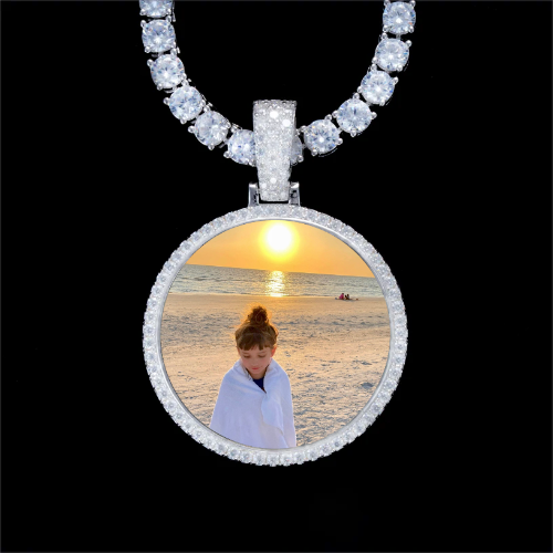 925S & VVS Moissanite 3D Circle Custom Picture Pendant