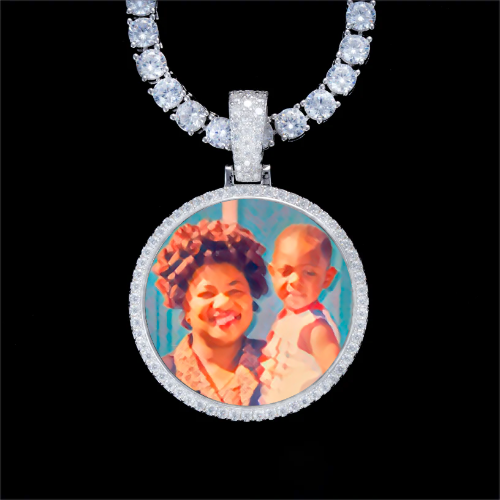 925S & VVS Moissanite 3D Circle Custom Picture Pendant