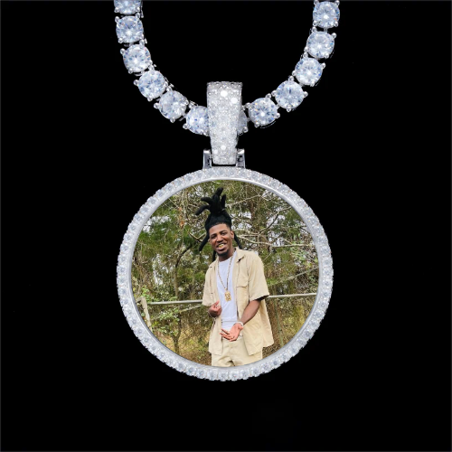 925S & VVS Moissanite 3D Circle Custom Picture Pendant