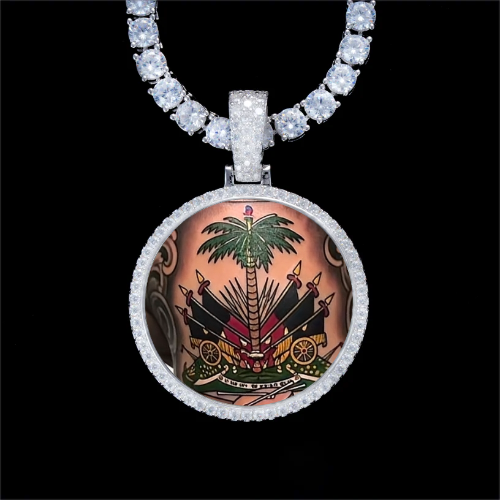 925S & VVS Moissanite 3D Circle Custom Picture Pendant