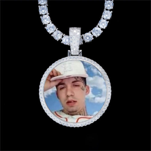925S & VVS Moissanite 3D Circle Custom Picture Pendant