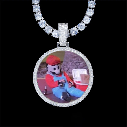 925S & VVS Moissanite 3D Circle Custom Picture Pendant