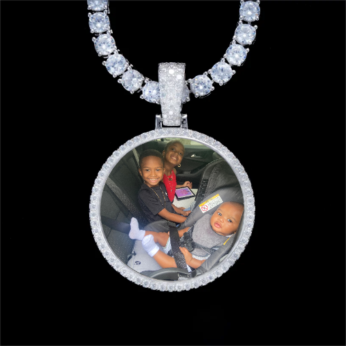 925S & VVS Moissanite 3D Circle Custom Picture Pendant