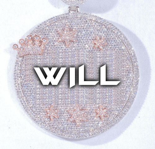 CUSTOM LETTER NECKLACE 3D BIG CROWN DISC