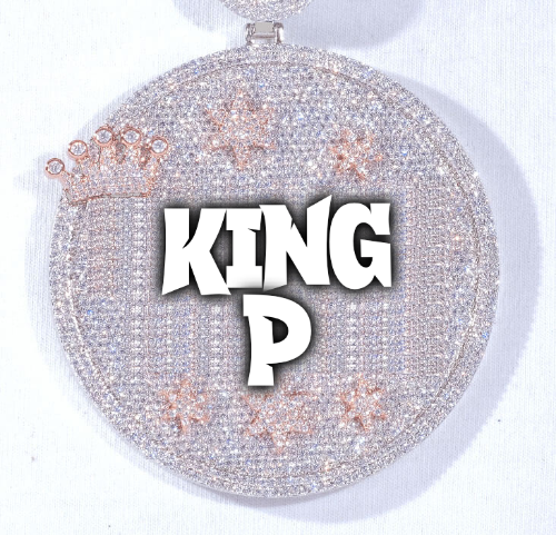 CUSTOM LETTER NECKLACE 3D BIG CROWN DISC
