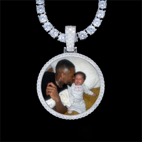 925S & VVS Moissanite 3D Circle Custom Picture Pendant