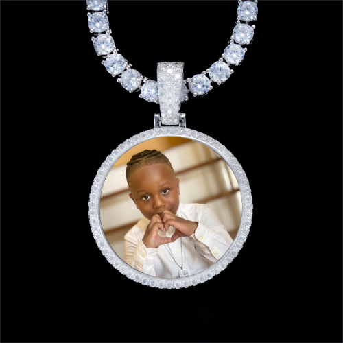 925S & VVS Moissanite 3D Circle Custom Picture Pendant