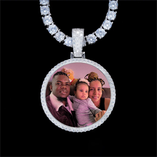 925S & VVS Moissanite 3D Circle Custom Picture Pendant