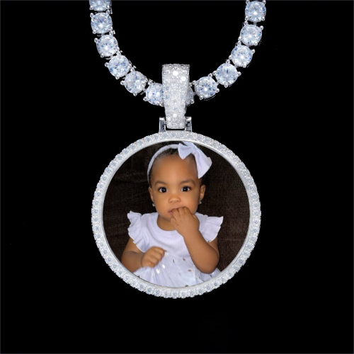 925S & VVS Moissanite 3D Circle Custom Picture Pendant