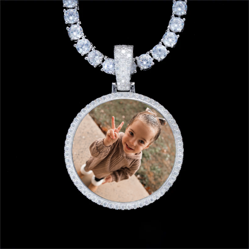 925S & VVS Moissanite 3D Circle Custom Picture Pendant