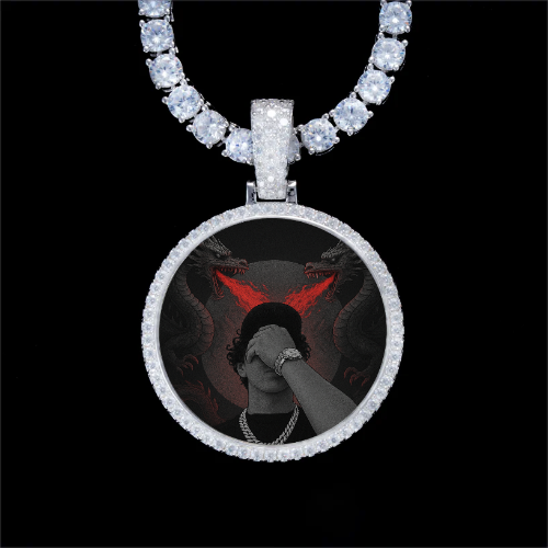 925S & VVS Moissanite 3D Circle Custom Picture Pendant