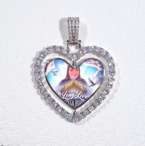 3D Spinning 2-Faced Heart Custom Picture Pendant
