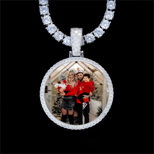 925S & VVS Moissanite 3D Circle Custom Picture Pendant