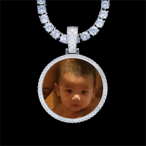 925S & VVS Moissanite 3D Circle Custom Picture Pendant