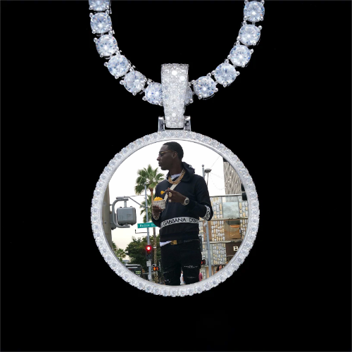 925S & VVS Moissanite 3D Circle Custom Picture Pendant