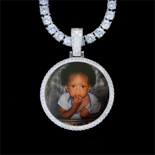 925S & VVS Moissanite 3D Circle Custom Picture Pendant