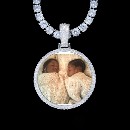 925S & VVS Moissanite 3D Circle Custom Picture Pendant