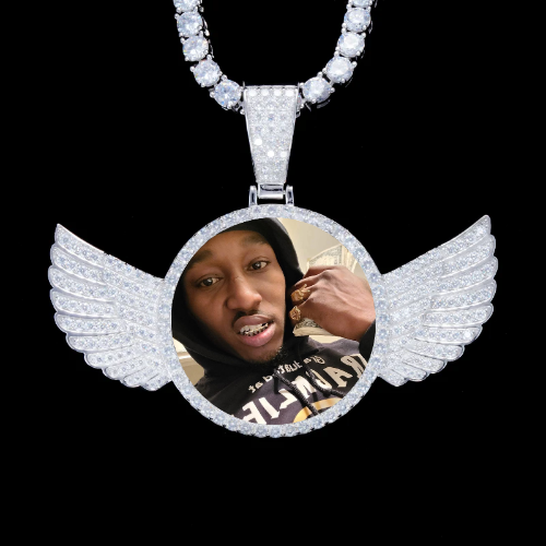 925S & VVS Moissanite 3D Wing Custom Picture Pendant