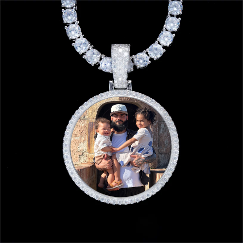 925S & VVS Moissanite 3D Circle Custom Picture Pendant