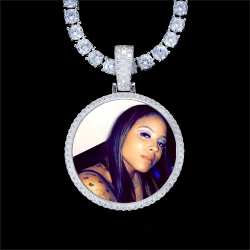 925S & VVS Moissanite 3D Circle Custom Picture Pendant