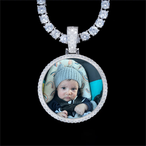 925S & VVS Moissanite 3D Circle Custom Picture Pendant