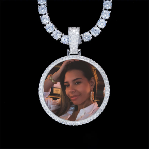 925S & VVS Moissanite 3D Circle Custom Picture Pendant