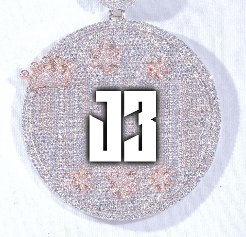 CUSTOM LETTER NECKLACE 3D BIG CROWN DISC