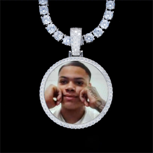 925S & VVS Moissanite 3D Circle Custom Picture Pendant