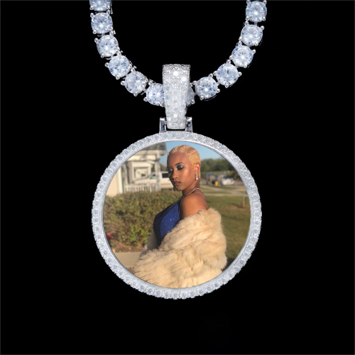 925S & VVS Moissanite 3D Circle Custom Picture Pendant