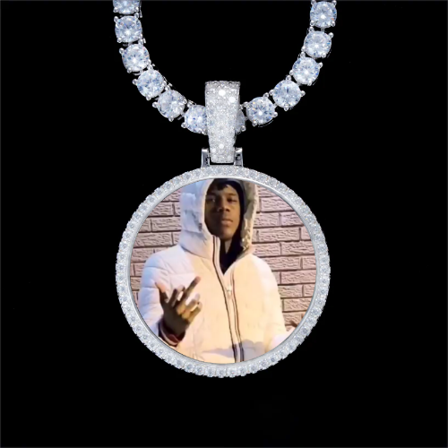 925S & VVS Moissanite 3D Circle Custom Picture Pendant