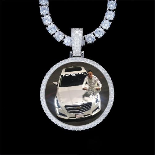925S & VVS Moissanite 3D Circle Custom Picture Pendant