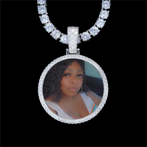 925S & VVS Moissanite 3D Circle Custom Picture Pendant