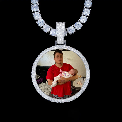 925S & VVS Moissanite 3D Circle Custom Picture Pendant