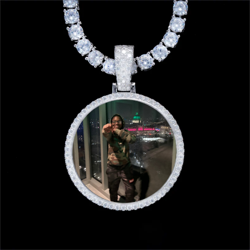 925S & VVS Moissanite 3D Circle Custom Picture Pendant