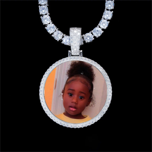 925S & VVS Moissanite 3D Circle Custom Picture Pendant