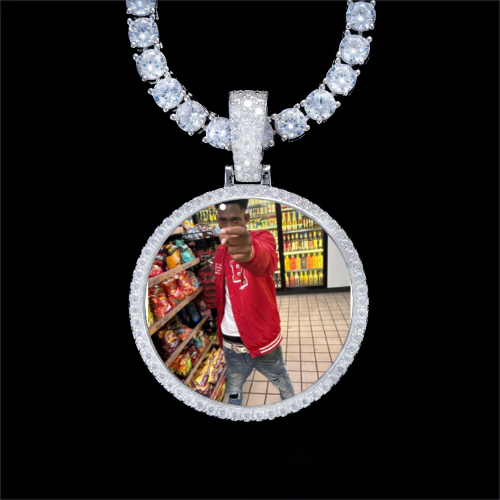 925S & VVS Moissanite 3D Circle Custom Picture Pendant