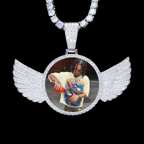 925S & VVS Moissanite 3D Wing Custom Picture Pendant